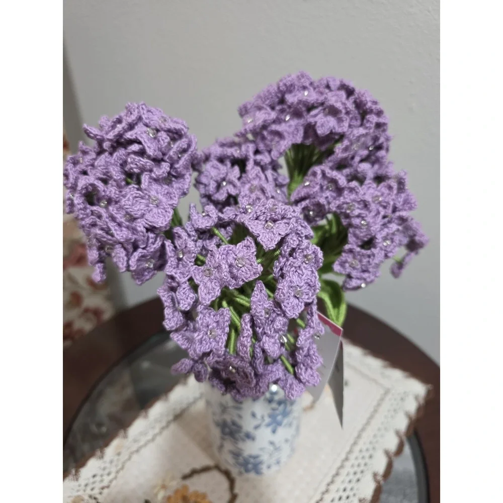 Handmade Crochet Hydrangea‎ Flowers Set of 5 – Purple Lavender – Forever Flowers